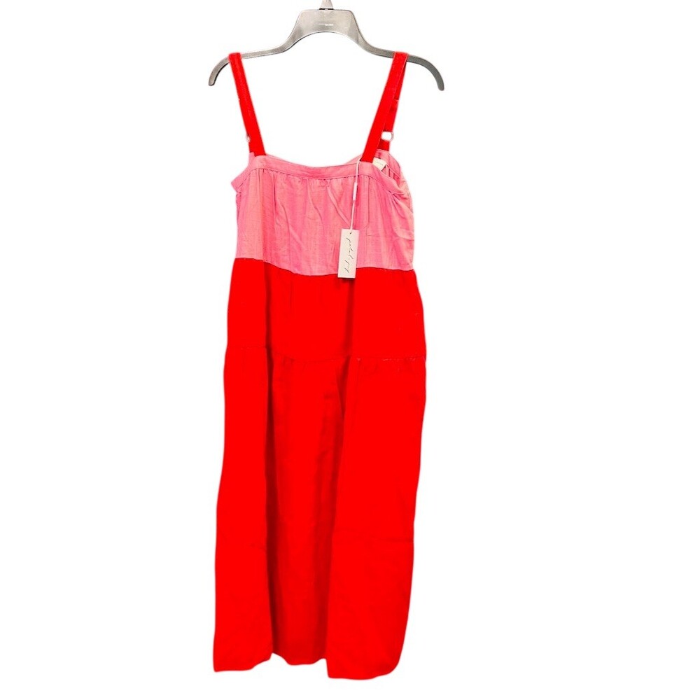 Petal & Pup Aliana Dress Womens XS Pink Colorblock Midi Sundress Tie Back
